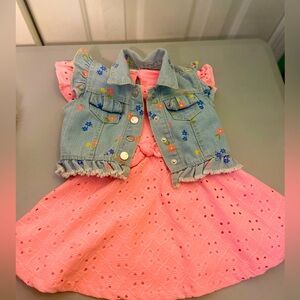 Toddler girl Pink dress and vest combination.